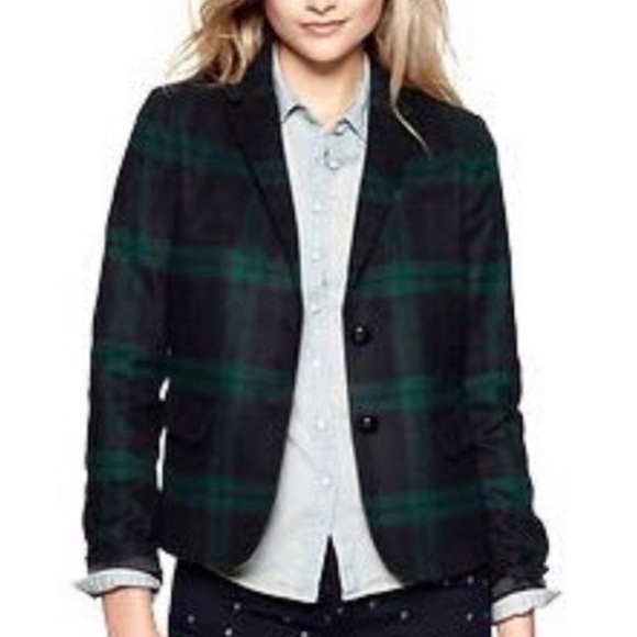 GAP Black and Green Academy black watch plaid Blazer in size 4 - Picture 1 of 6
